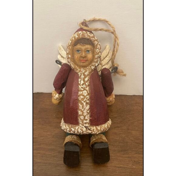 folk art Christmas angel ornament wood look - Picture 1 of 6